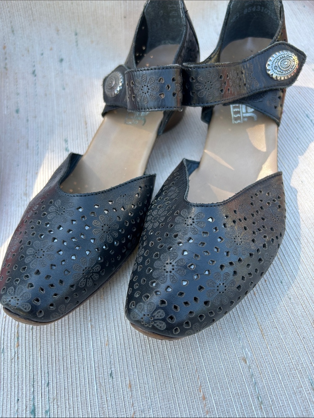 Rieker Black Floral Cutout Mary Jane Flats